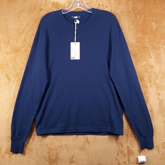 PAIGE Sweater Mens Small Navy Pullover Crew Organic Cotton Wool CHAMPLIN $199 - Picture 2 of 8